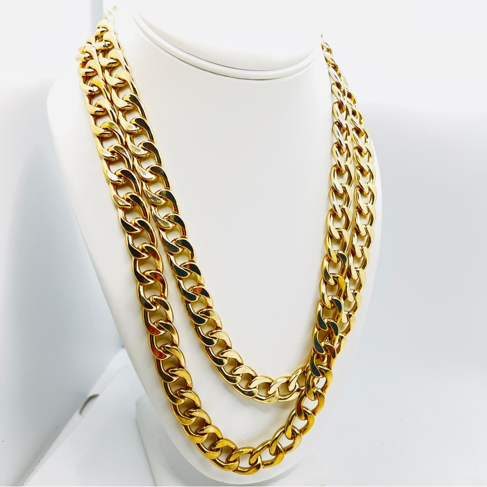 Double Layer Chain Necklace Goldtone Cuban Curb Chain Unisex Heavy 80s 90s Vibe